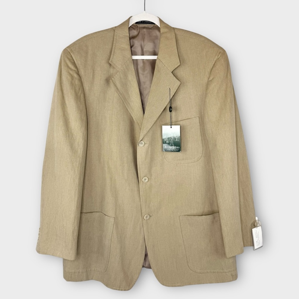 Jeffrey Banks Vintage Tan Linen Blend Blazer 44R Kramer Classic Beige 80’s NWT
